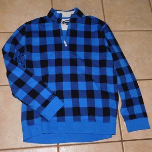 NWT Blue & Black Plaid Quarter Zip Bedford Pullover LAND'S END XL